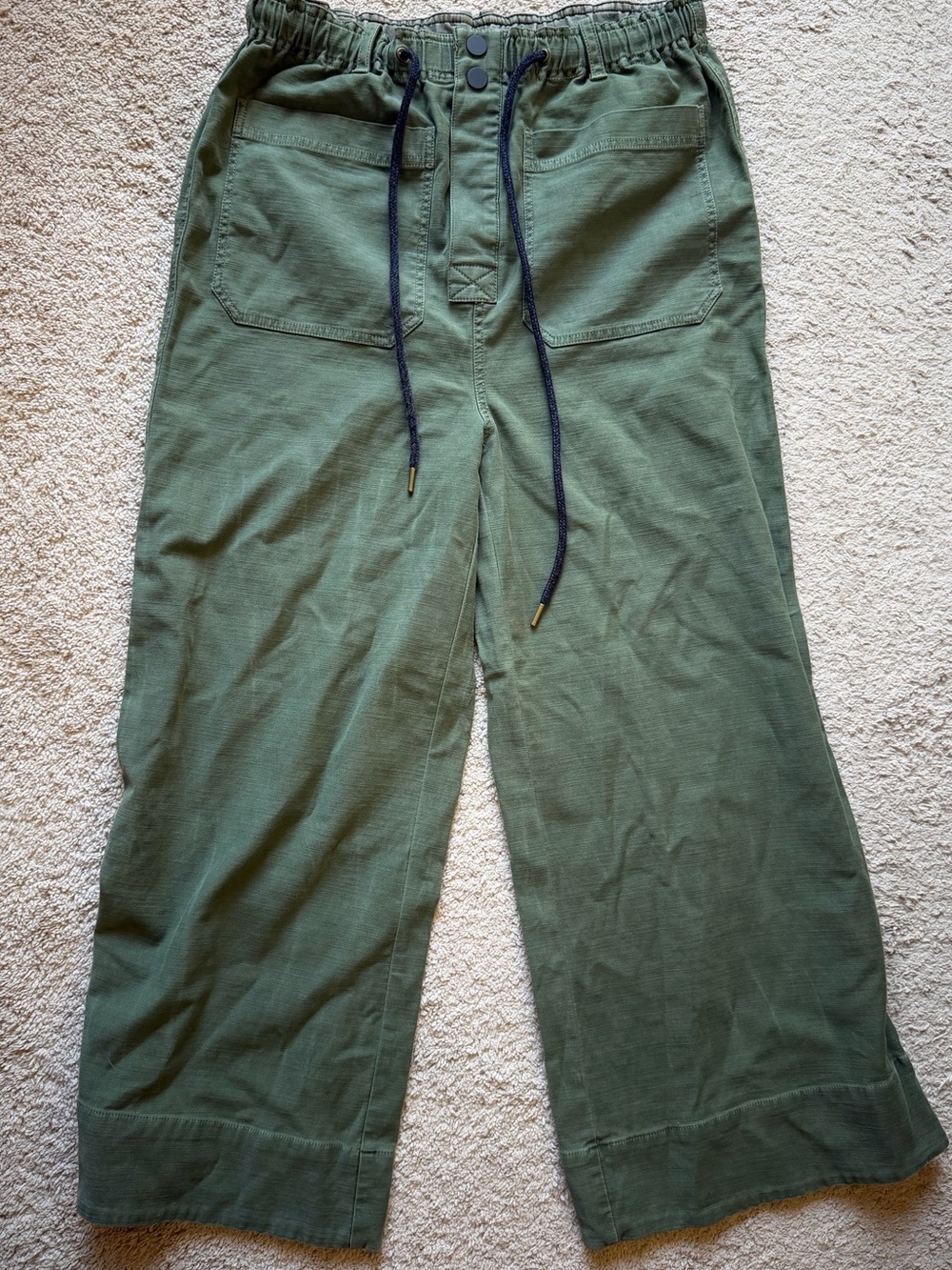 Pilcro Olive Green Cropped Wide-Leg Utility Pants